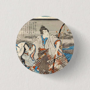 Klassische Vintage Ukiyo-e samurai und Dame Utagaw Button