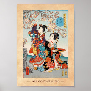 Klassische Vintage ukiyo-e zwei geishas Utagawa ar Poster