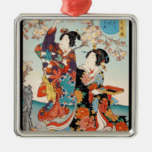 Klassische Vintage ukiyo-e zwei Geishas Utagawa Ornament Aus Metall