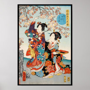 Klassische Vintage ukiyo-e zwei Geishas Utagawa Poster