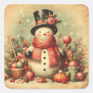 Klassische Vintage-Weihnachtsaufkleber Quadratischer Aufkleber