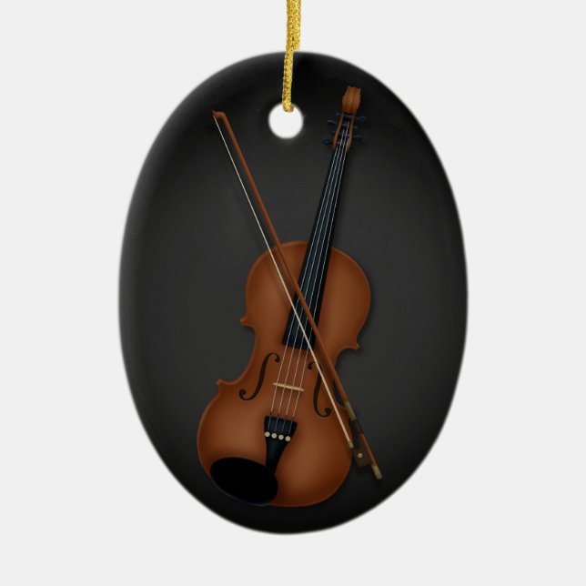 Klassische Violine und Bow Personalisiert Black Keramik Ornament (Vorne)