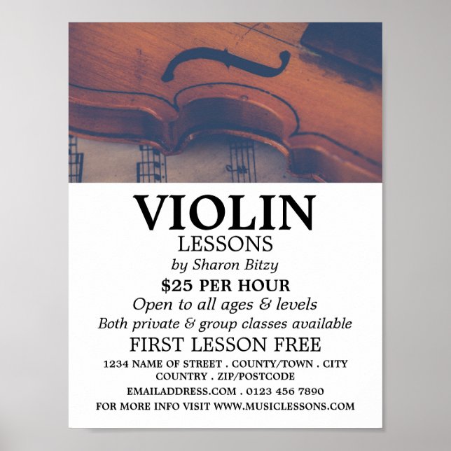 Klassische Violine, Violingunterricht Werbung Poster (Vorne)