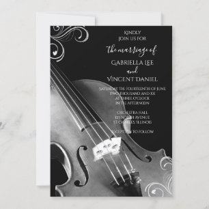 Klassische Violinhochzeit in Schwarz und Weiß Einladung