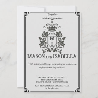 Klassische Wappen-Monogramm Hochzeitseinladung. Einladung