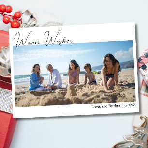 Klassische warme Wünsche Zwei Strandfamilienfoto Feiertagskarte
