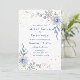 klassische Wasserfarbe staubblaue Blumen Hochzeit Einladung