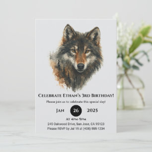 Klassische Wasserfarbe Wolf Geburtstag Einladung