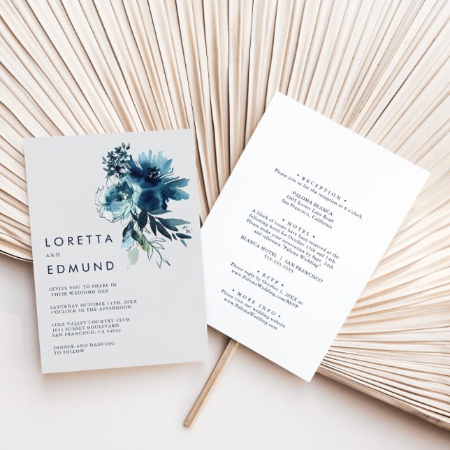 Klassische Wasserfarben, Floral Back & Front Hochz Einladung (Von Creator hochgeladen)