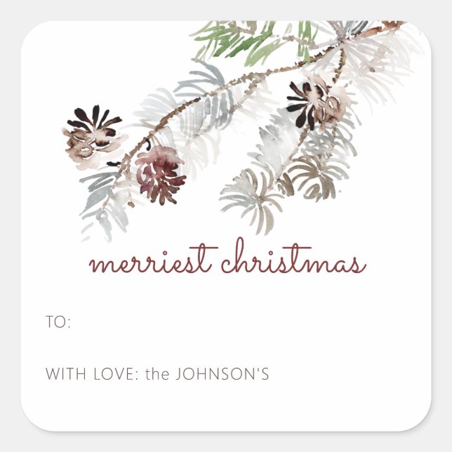 Klassische Wasserfarbenwelt Pine to and from Quadratischer Aufkleber (Vorderseite)