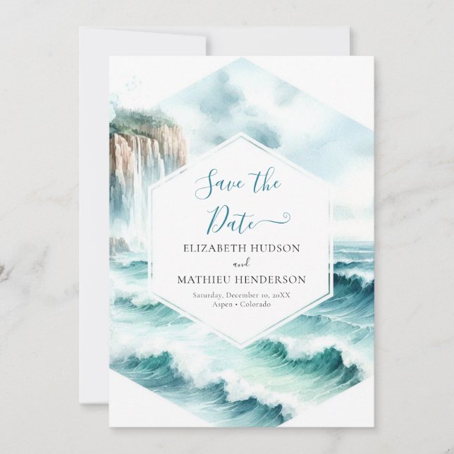 Klassische Waves Nautical Wedding Save The Date (Vorderseite)