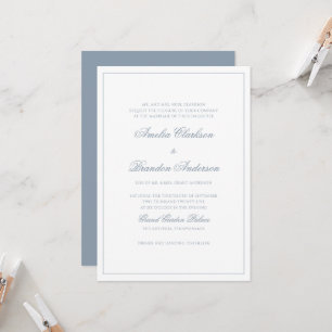 Klassische weiche staubblaue und weiße Hochzeit mi Einladung