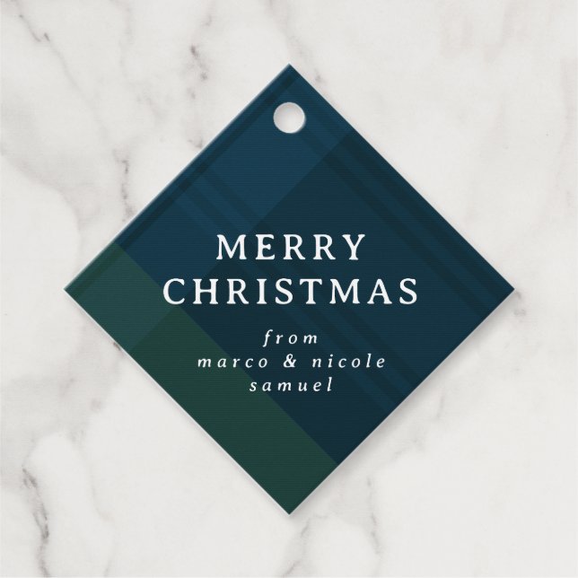 Klassische Weihnachten karierte einfache Marine pe Geschenkanhänger (Vorderseite)