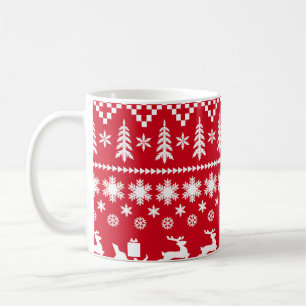 Klassische Weihnachten: Rotes, weißes Wintermuster Kaffeetasse