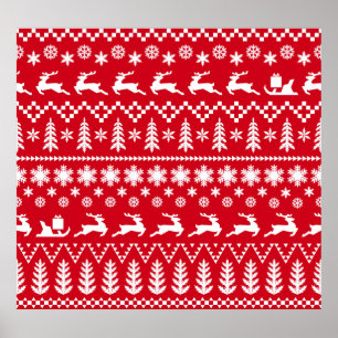 Klassische Weihnachten: Rotes, weißes Wintermuster Poster