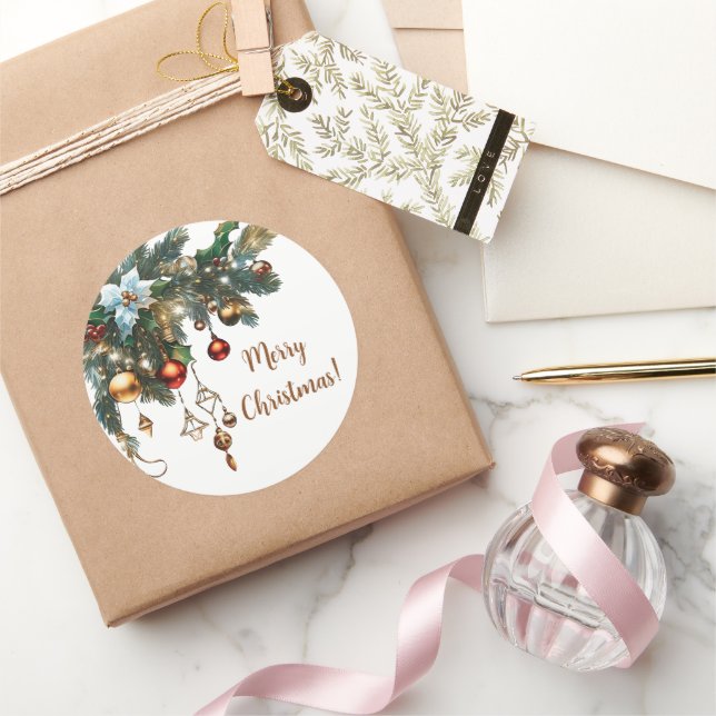 Klassische Weihnachten Runder Aufkleber (Schenken)