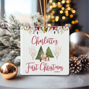 Klassische Weihnachts-Floral-Baby's First Christma Keramikornament