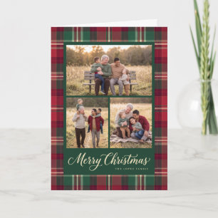 Klassische Weihnachts-Fotocollage mit Karomuster-R Feiertagskarte