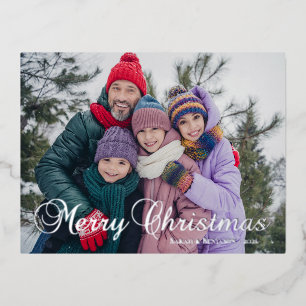 Klassische Weihnachts-Kalligrafie-Familienfoto Folien Feiertagspostkarte