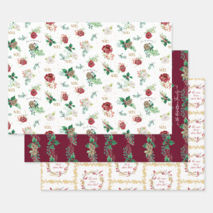 Klassische Weihnachts-Rot-grüne Wasserfarbe Famili Geschenkpapier Set