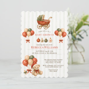 Klassische Weihnachts-Vintage-Kinderwagen-Baby-Par Einladung