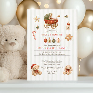 Klassische Weihnachts-Vintage-Kinderwagen-Baby-Par Einladung