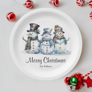 Klassische Weihnachts-Wasserfarben-Schneemann-Part Pappteller