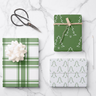 Klassische Weihnachtsbäume und Karierte grüne Wrap Geschenkpapier Set