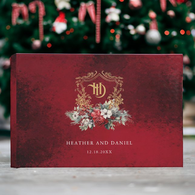 Klassische Weihnachtsblumenfeier Mongram Wedding Gästebuch (Von Creator hochgeladen)