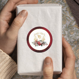 Klassische Weihnachtsblumenfeier Mongram Wedding Runder Aufkleber