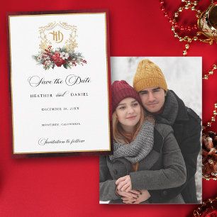Klassische Weihnachtsblumenfeier Mongram Wedding Save The Date