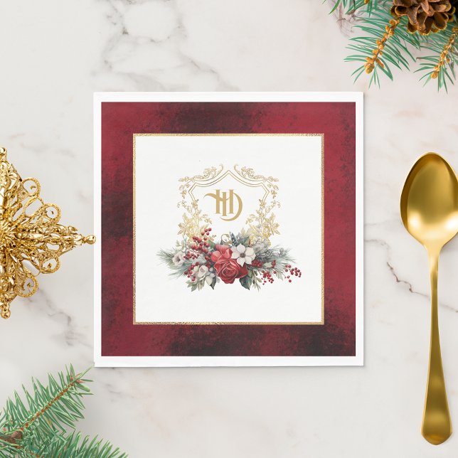 Klassische Weihnachtsblumenfeier Mongram Wedding Serviette (Von Creator hochgeladen)