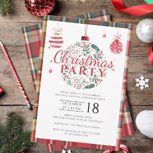 Klassische Weihnachtsfeier im Karo-Design Einladung