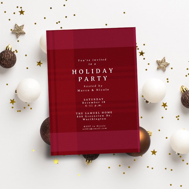 Klassische Weihnachtsfeier karierte Rote Feier Einladung (Von Creator hochgeladen)