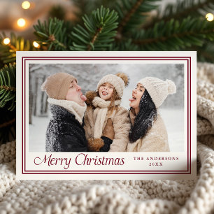 Klassische Weihnachtsfoto-Karte mit Cranberry-Rand Feiertagskarte