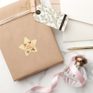 Klassische Weihnachtskarte mit Holly Design Stern-Aufkleber