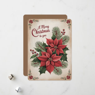 Klassische Weihnachtskarte mit Poinsettie Feiertagskarte