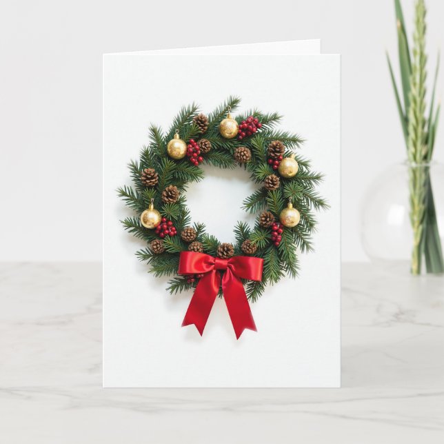 Klassische Weihnachtskartentafel Red Bow und Gold Karte (Vorderseite)
