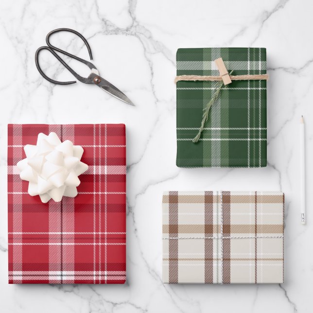 Klassische Weihnachtskollektion Kariert Red Green  Geschenkpapier Set (Vorderseite)