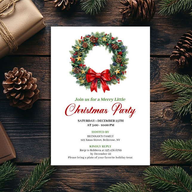 Klassische Weihnachtskränzchen-Party Einladung zum (Classic Christmas Wreath Party Editable Invite)
