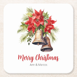Klassische Weihnachtspoinsettias & Golden Bells Rechteckiger Pappuntersetzer