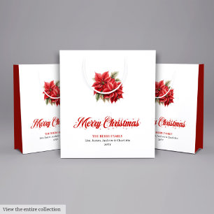 Klassische Weihnachtspoinsettie-Botanik-Feiertags- Mittlere Geschenktüte