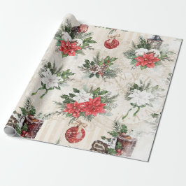 Klassische Weihnachtsrot-weiße Poinsettia-Blume Geschenkpapier