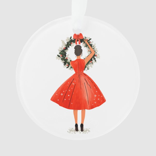 Klassische Weihnachtsschmuck in Rotem Kleid Ornament (Vorderseite)