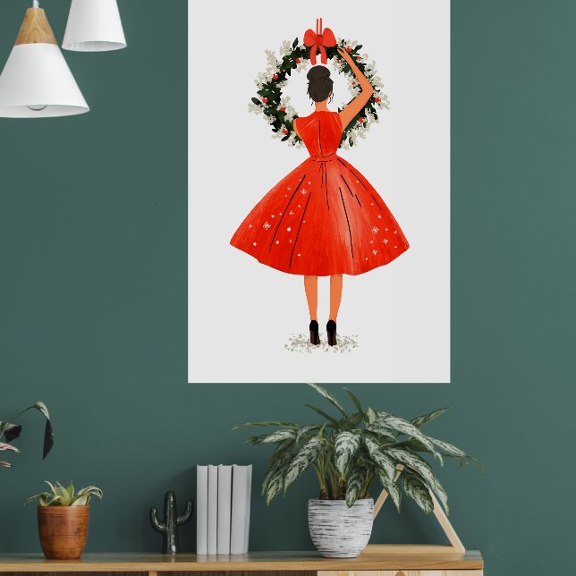 Klassische Weihnachtsschmuck in Rotem Kleid Poster (Wohnzimmer 1)