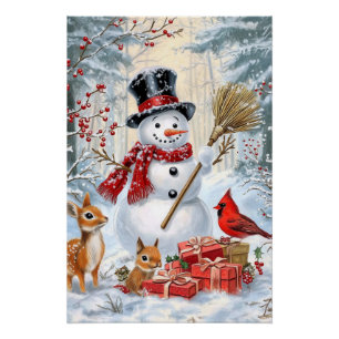 Klassische Weihnachtsschneemänner & Waldliebhaber Poster
