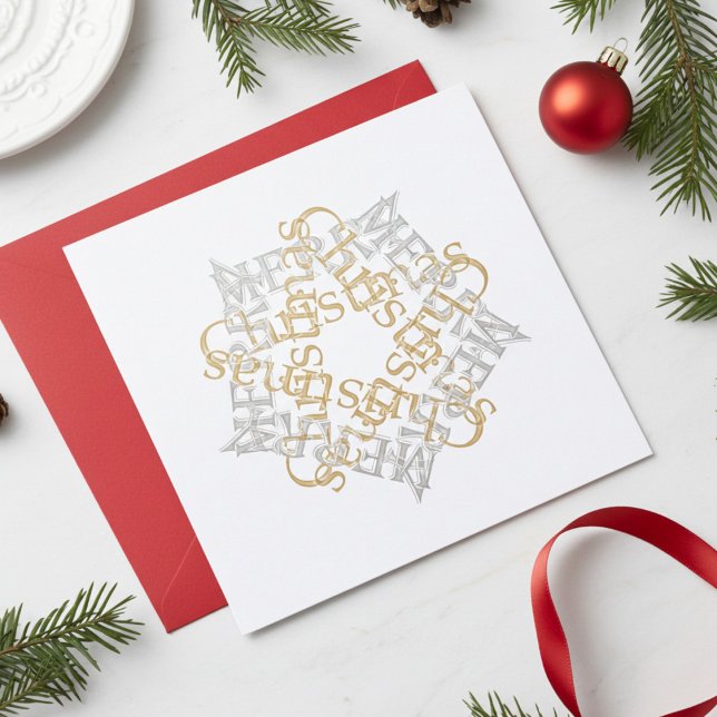 Klassische Weihnachtsstern Gold Silberkalligrafie  (Chic Merry Christmas Card)