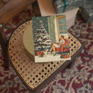 Klassische Weihnachtsszene Frau Hund geschmückter  Feiertagskarte