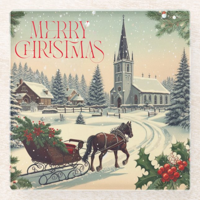 Klassische Weihnachtsszene Glasuntersetzer (Vorderseite)