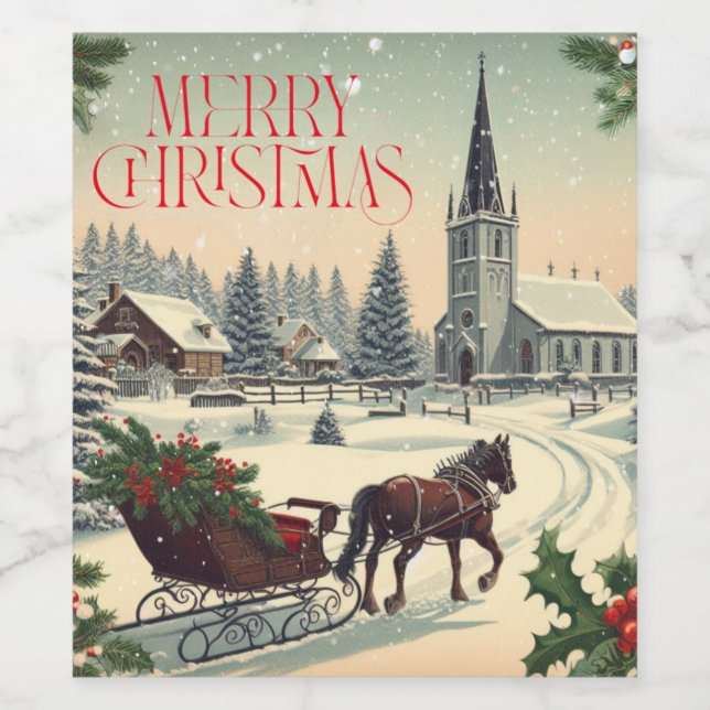 Klassische Weihnachtsszene Weinetikett (Einzelnes Label)